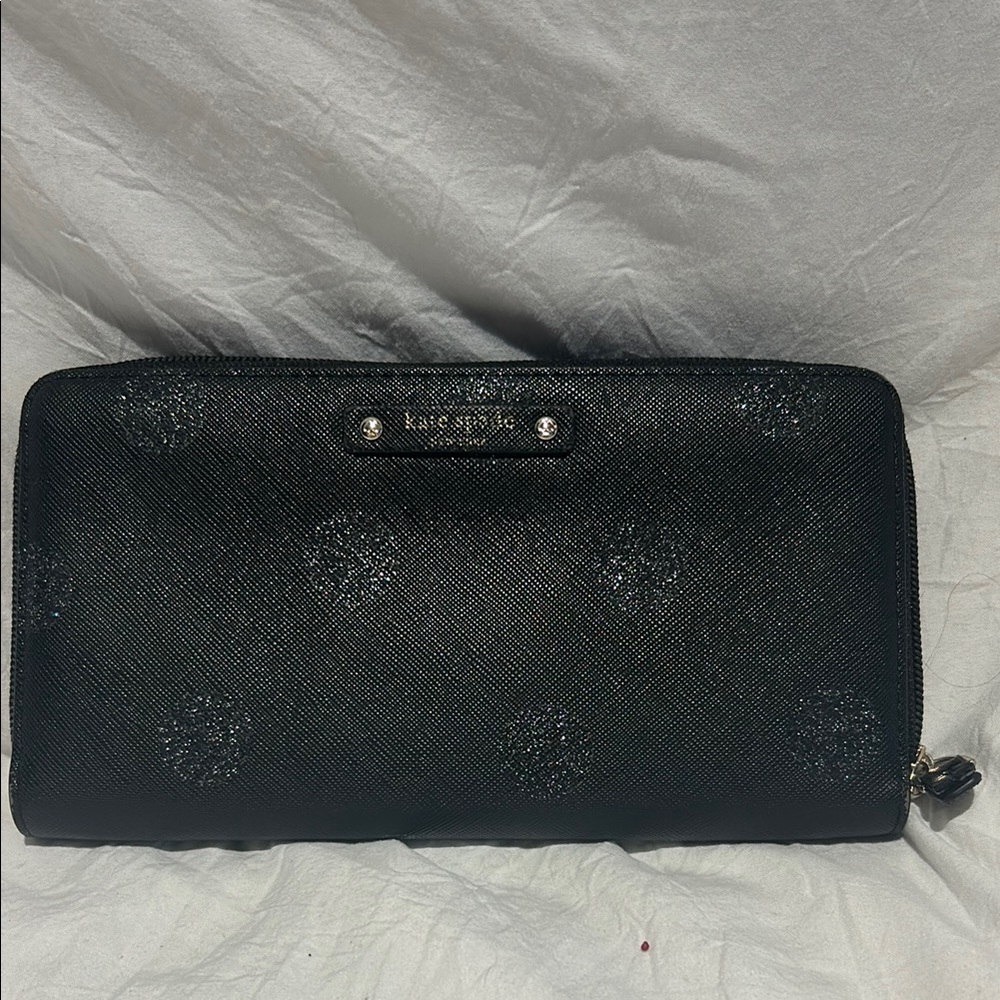 Kate Spade Black Leather Wallet with Silver Clasp